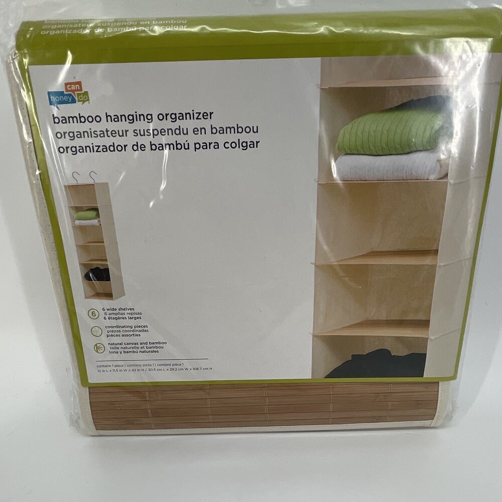 Honey-Can-Do Bamboo & Canvas Hanging Storage Organizer, 6-Shelf 12x11.5x42"
